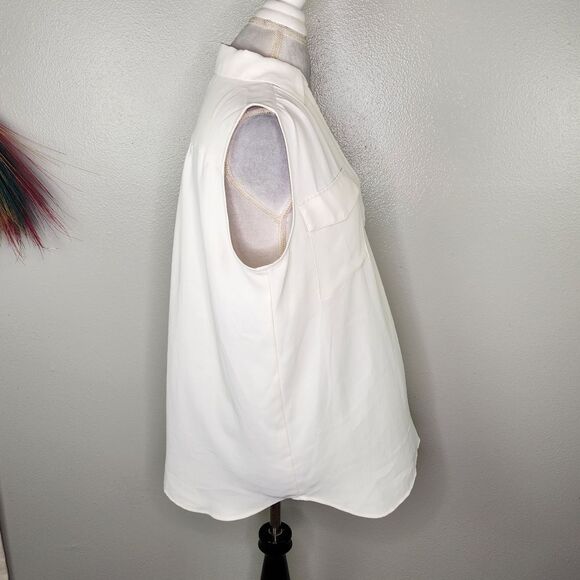 Ann Taylor White Collared V NECK Sleeveless Tunic Blouse Size Large - Picture 4 of 9